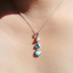 NATURAL LARIMAR Necklace Gemstone Necklace, 925 Sterling Silver, Pearl, Topaz